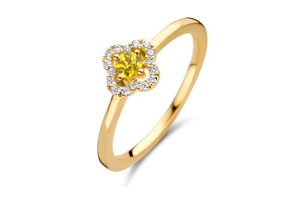 One More geelgouden ring met gele steen en diamant
