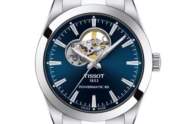 Tissot horloge met blauwe open-heart wijzerplaat en stalen band