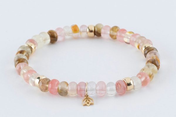 Y&G armband met roze watermeloen toermalijn kralen en goud