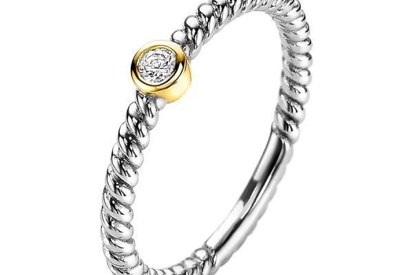 Zilveren Zinzi ring met gedraaide band en gouden zetting