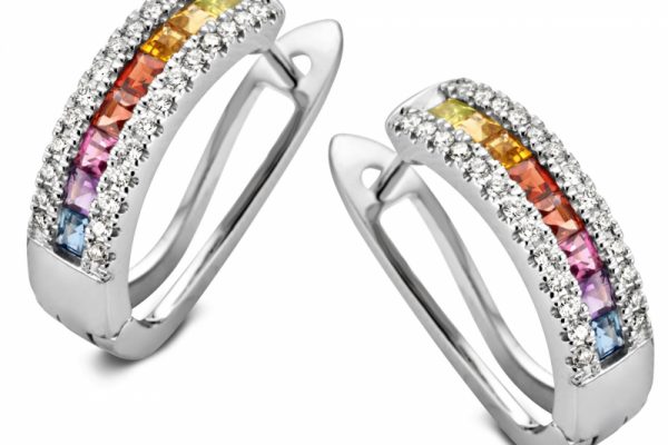 Witgouden ringen met meerkleurige stenen en diamant