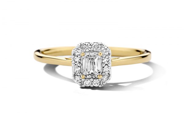 Gouden ring met diamant en halo